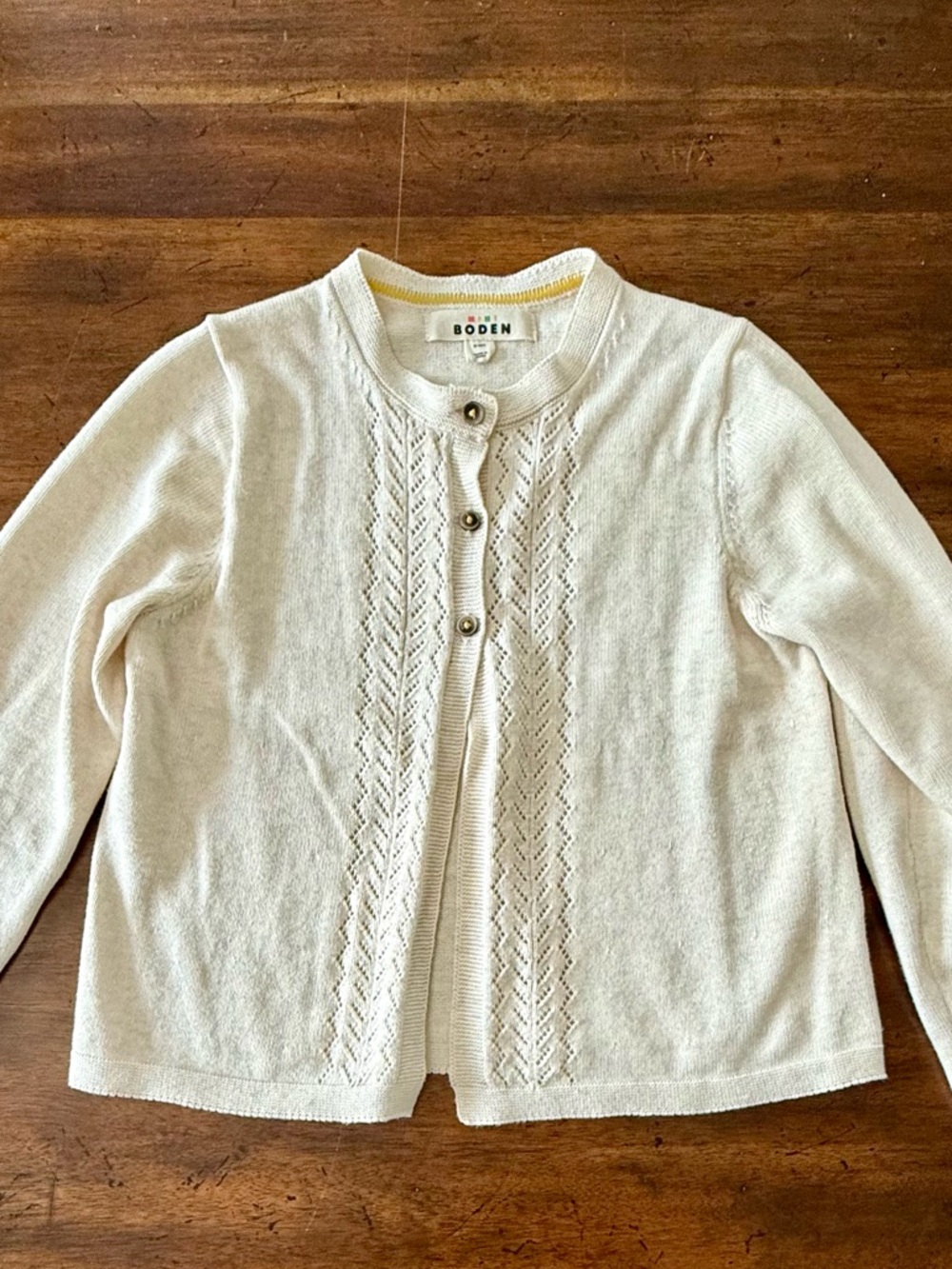 Mini Boden Pointelle Cotton Cardigan, Ecru Size 9-10 EUC